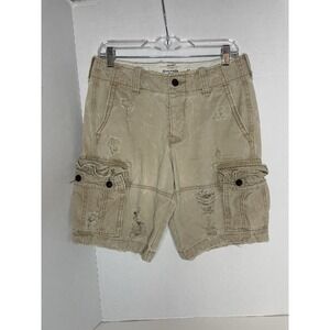 Y2K 90's Abercrombie & Fitch Mens 30 Cargo Shorts Khaki Distressed Baggy